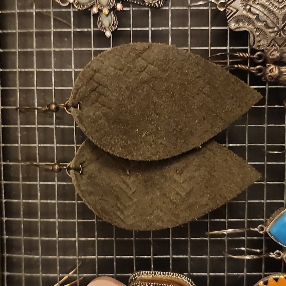 Dark green faux leather earrings